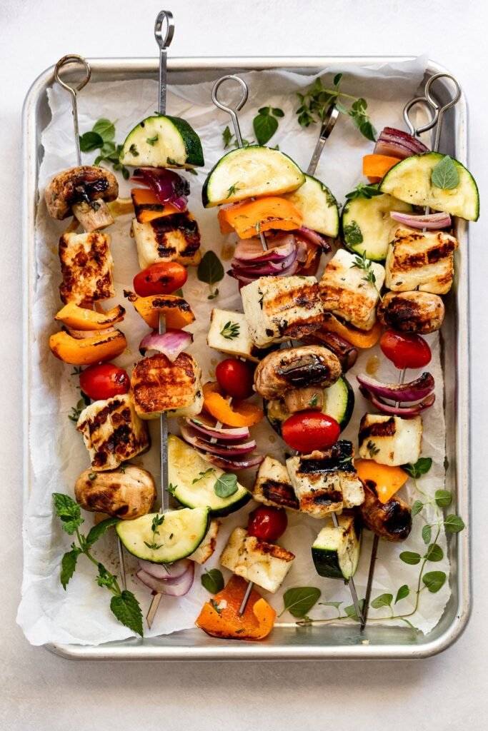 Grilled Vegetable and Halloumi Skewers: