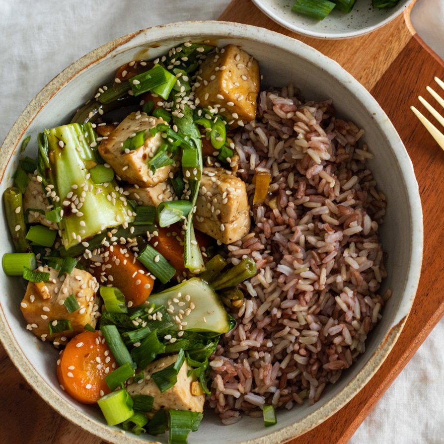 Teriyaki Tofu Stir-Fry with Brown Rice: