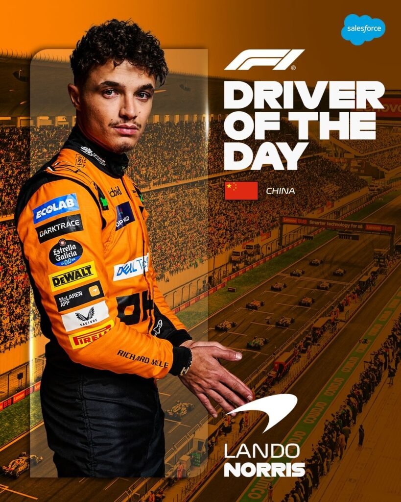  Lando Norris was voted as the Driver of the Day at 2024 chines gp